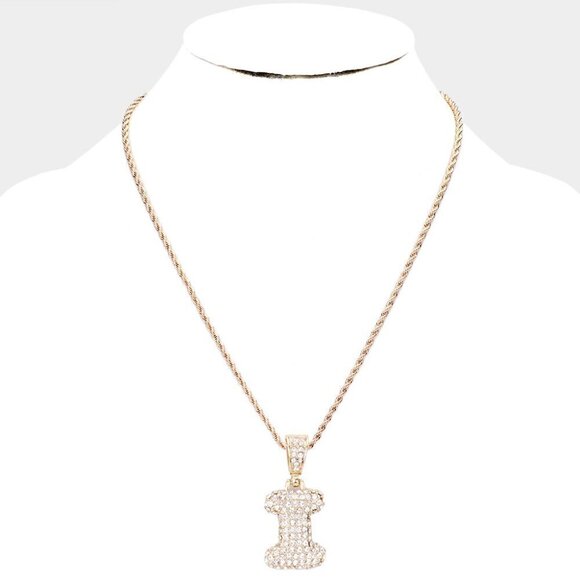 NEW -I- Golden Bubble Initial Necklace Rhinestone Crystal - Picture 1 of 4